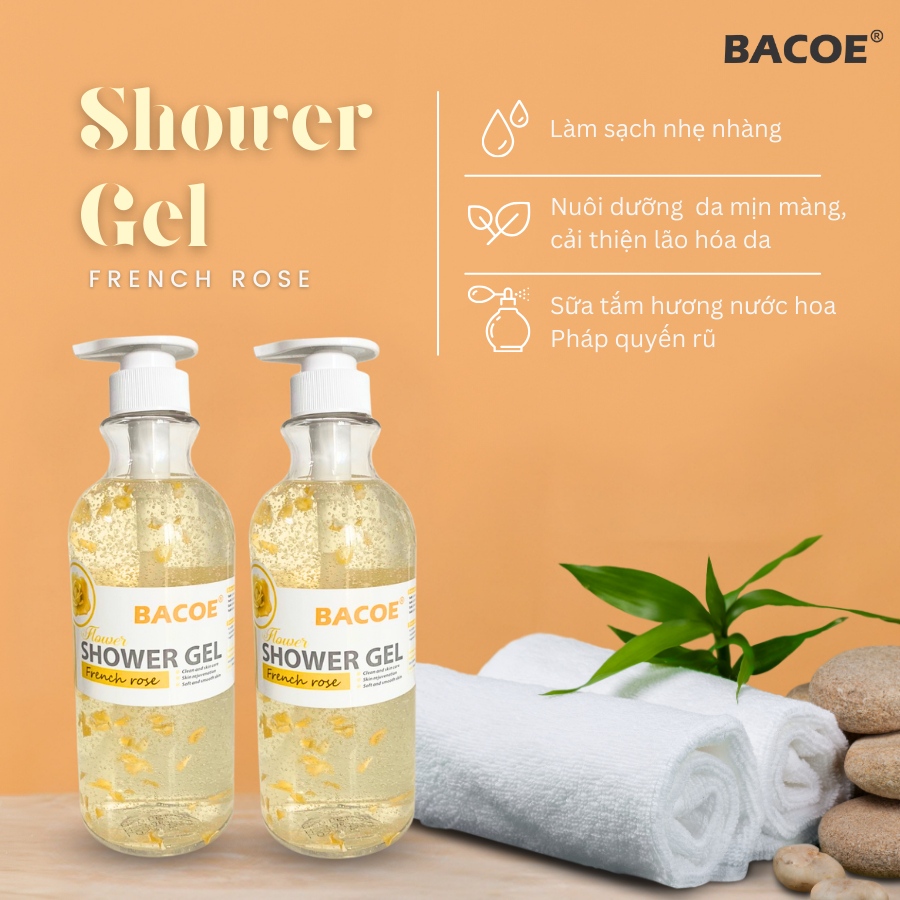 Sữa Tắm Trắng Mịn Ẩm Da Bacoe Cánh Hoa Hồng