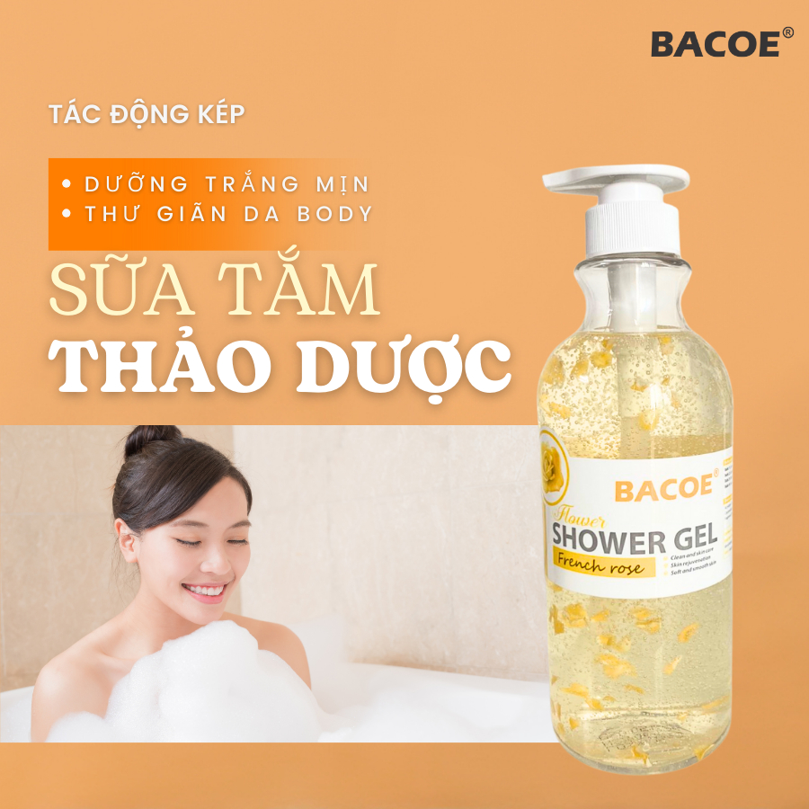 Sữa Tắm Trắng Mịn Ẩm Da Bacoe Cánh Hoa Hồng