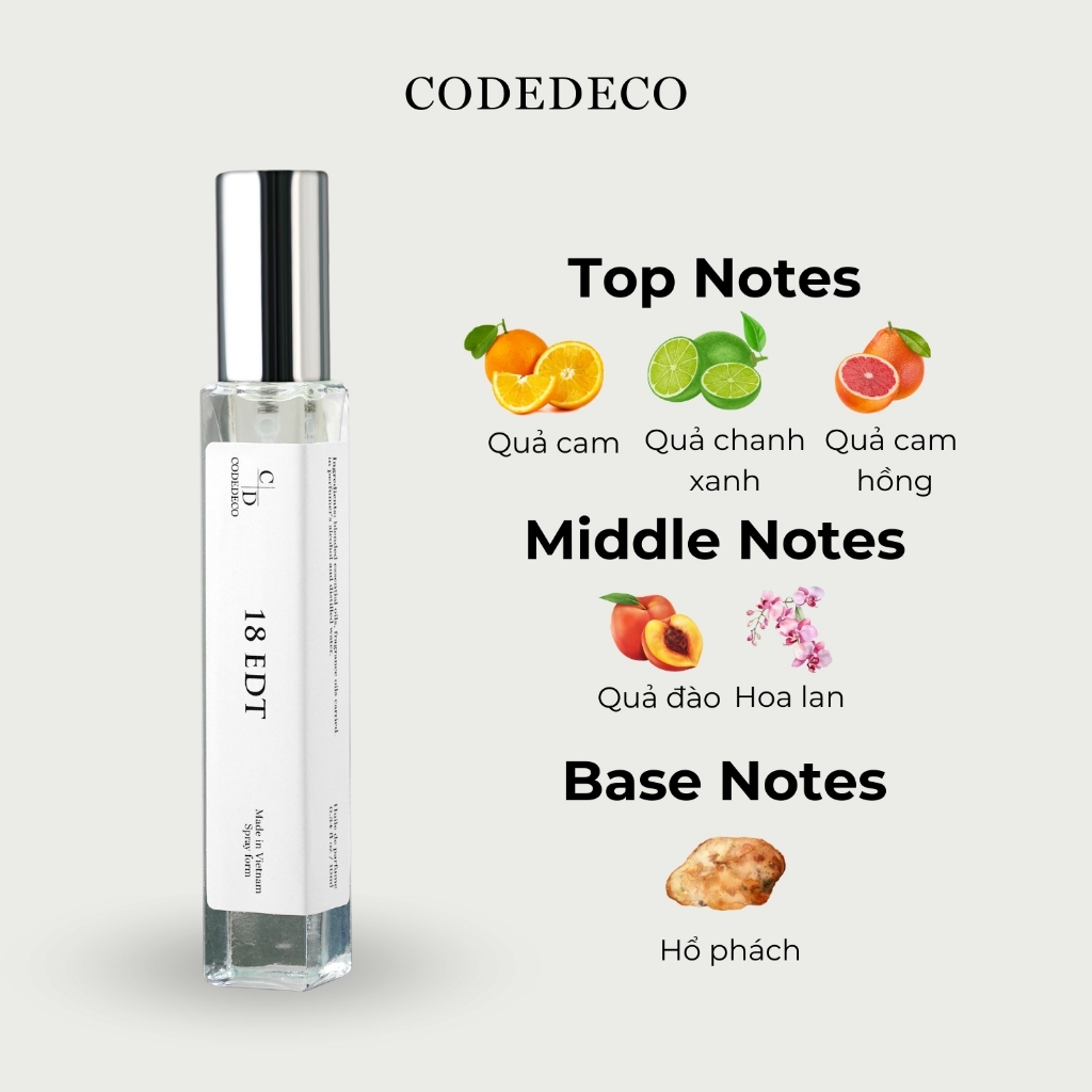 Ảnh Tinh dầu thơm nam CODEDECO 18 EDT 10ml dạng xịt - Tươi mát, Nam tính, Cuốn hút 4