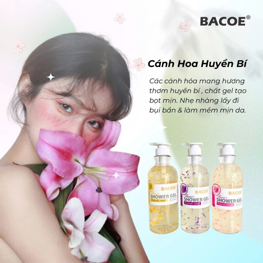 Sữa Tắm Trắng Mịn Ẩm Da Bacoe Cánh Hoa Hồng