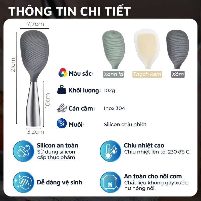 Ảnh Muỗng xới cơm chống dính tay cầm inox 304 DandiHome 2