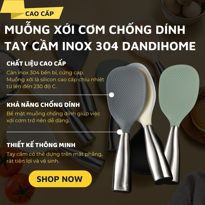 Ảnh Muỗng xới cơm chống dính tay cầm inox 304 DandiHome 1