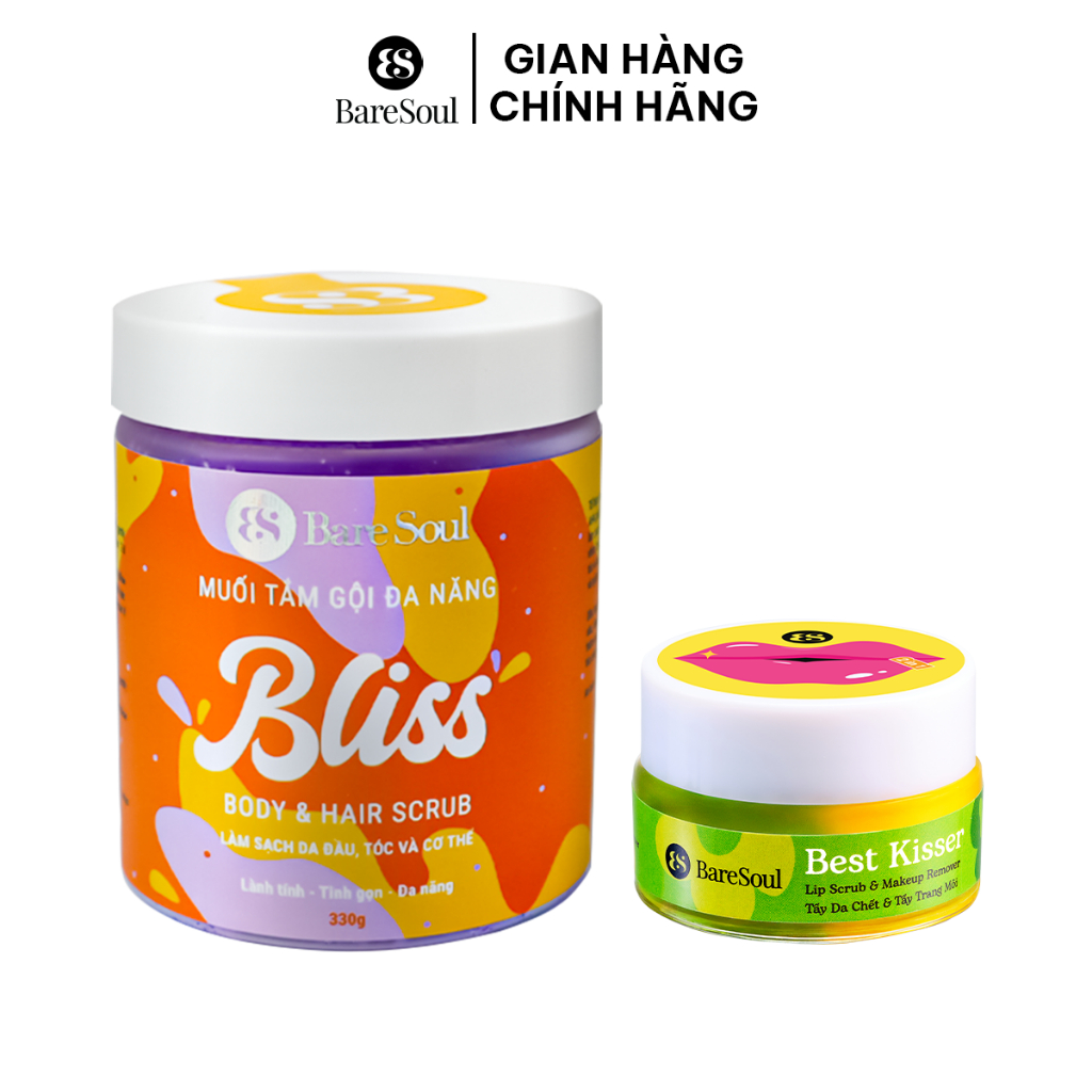 Ảnh Combo sạch sâu, sáng mịn, dưỡng ẩm cho da và môi BareSoul BLISS Body Hair Scrub 330g + Sweet Talker Lip Scrub 20g 1