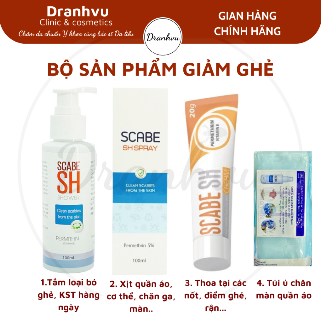 Bộ sản phẩm giảm ghẻ, rận, KST, côn trùng Scabe cream/Scabe spray ...