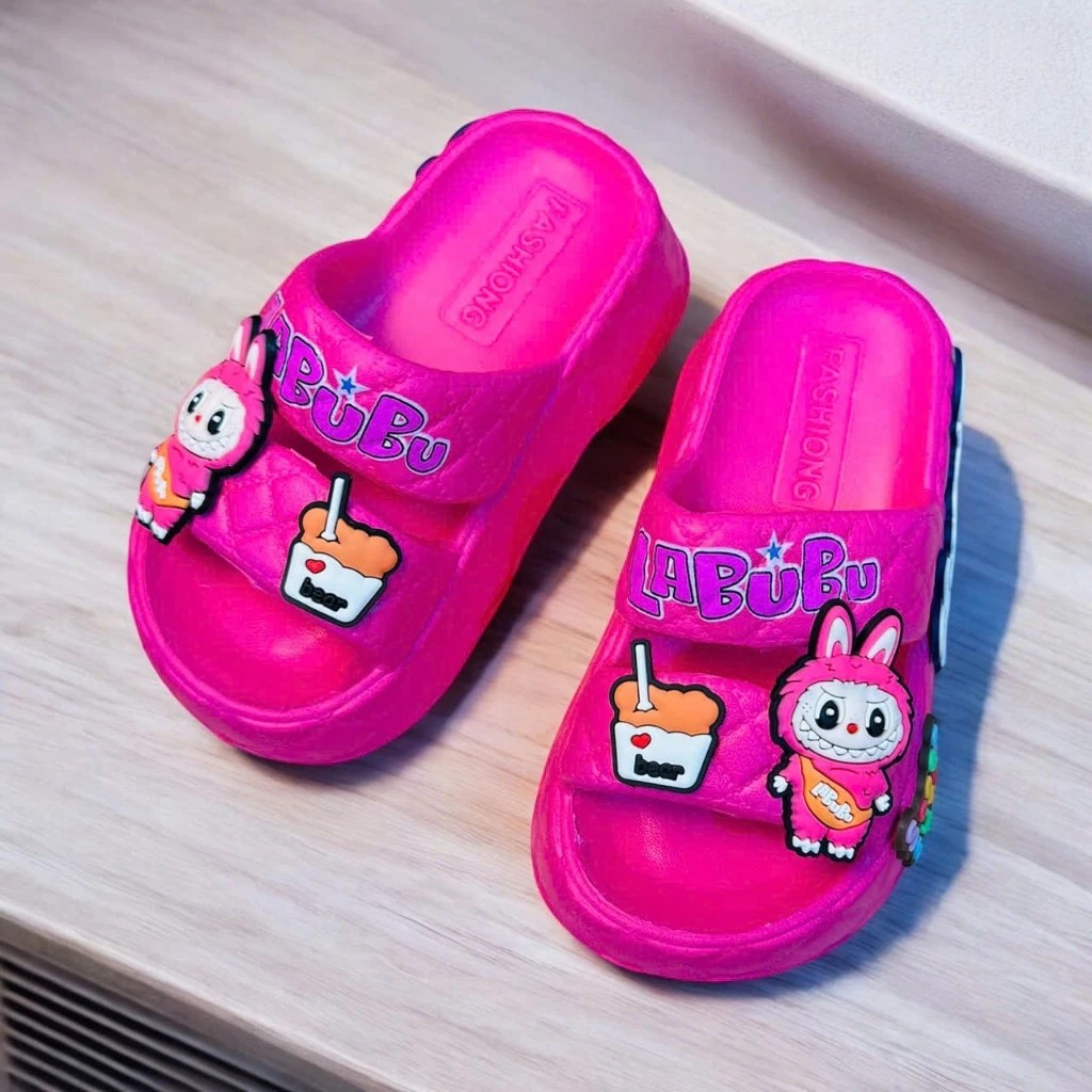 Dép bánh mì cho bé gái hình thỏ nơ queen siêu dễ thương, dép 2 quai chống nước đế cao siêu nhẹ và mềm - PHOM TO LÙI SIZE