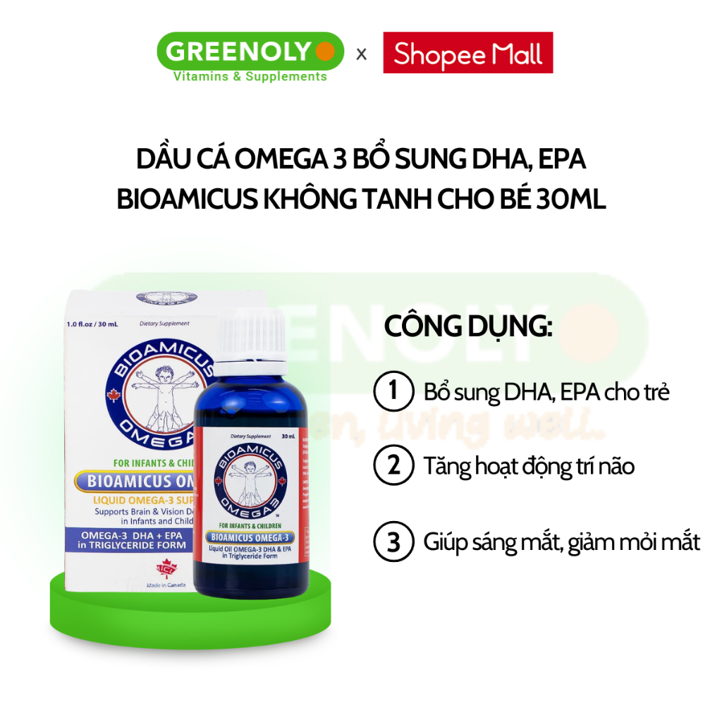 Ảnh Dầu Cá Omega 3 Bioamicus Bổ Sung DHA, EPA Giúp Tăng Cường Trí Não, Giúp Bé Sáng Mắt 30ml 3