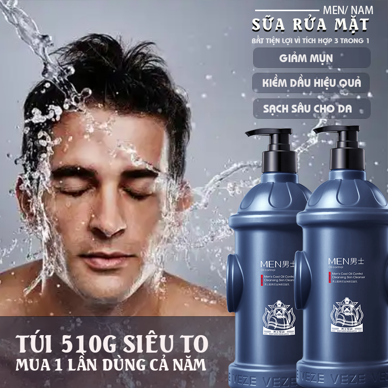 Sữa Rửa Mặt Nam Ngăn Dầu & Làm Sáng Da - Hỗ Trợ Giảm Mụn, Phù Hợp Da Dầu/ Da Khô (Thiết Kế Cho Nam Giới)