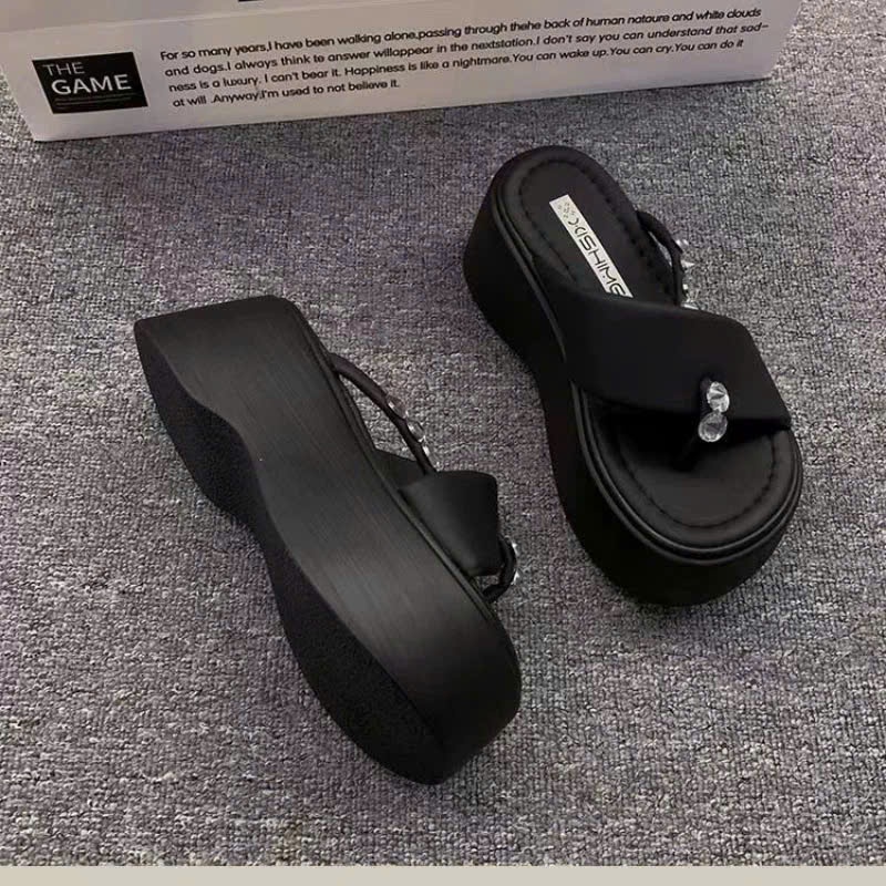 Dép nữ đính đá 7cm đế xuồng quai chéo thời trang