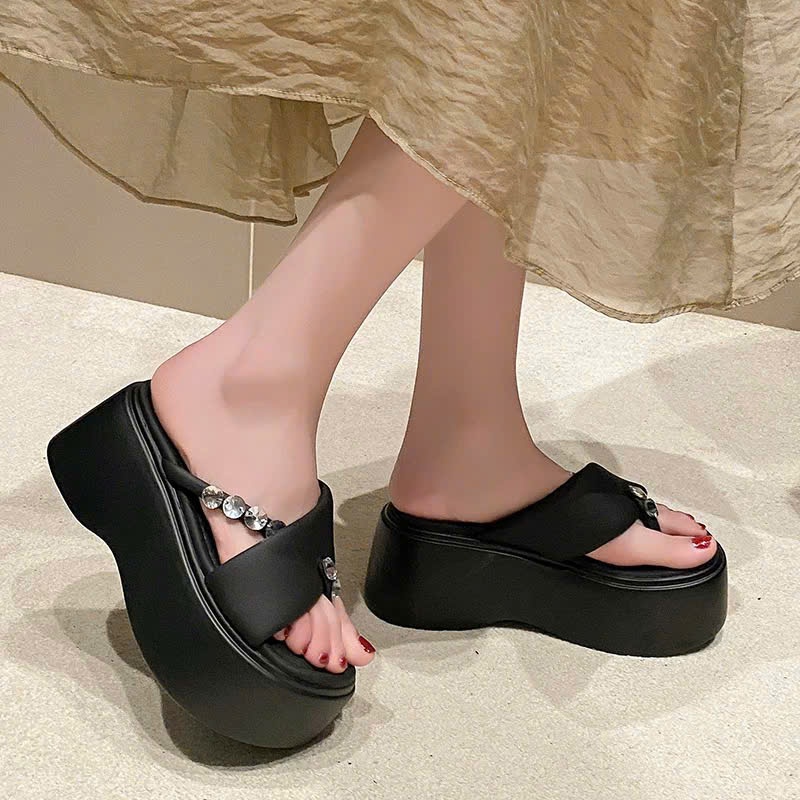 Dép nữ đính đá 7cm đế xuồng quai chéo thời trang