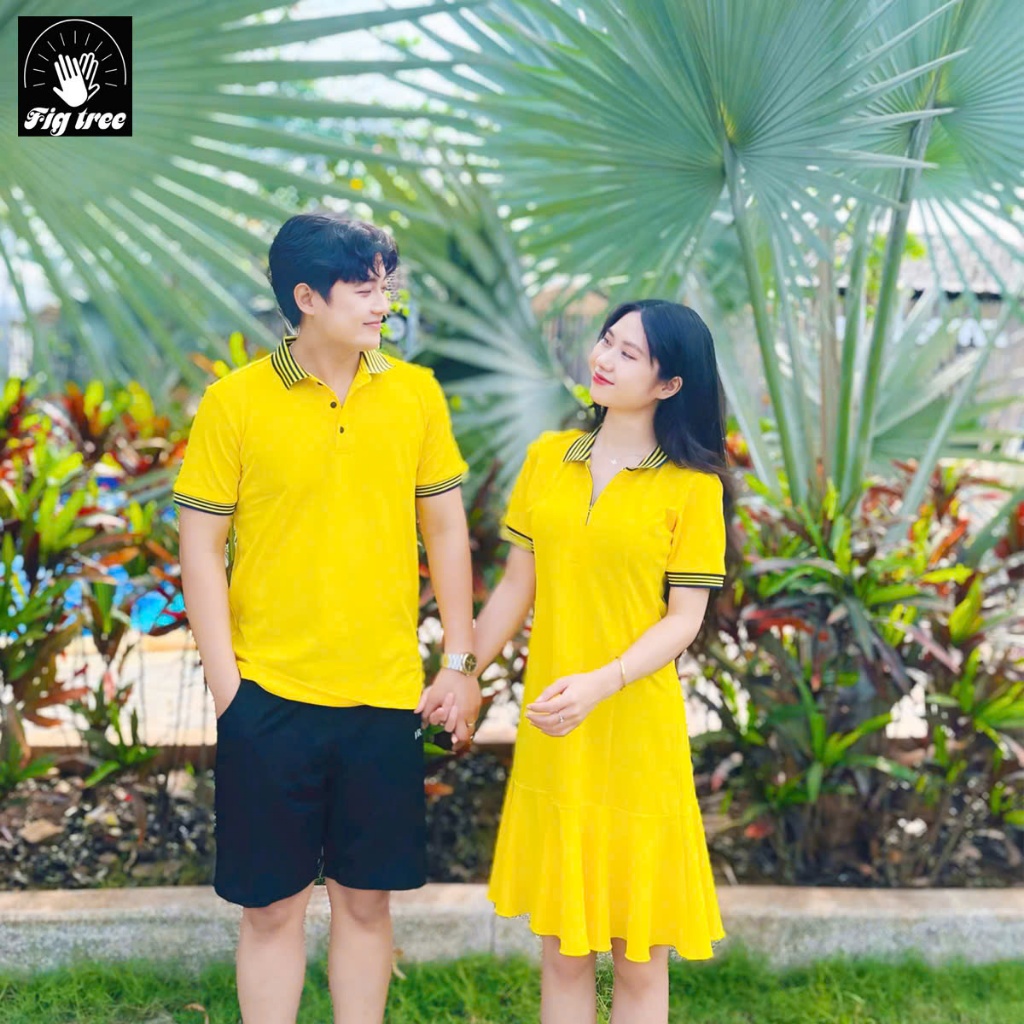 Set Áo Váy Đôi Fig Tree Thun Polo Màu Vàng Tươi Mới Về, Vải cá sấu co giãn,Hàng thiết kế, nhiều size
