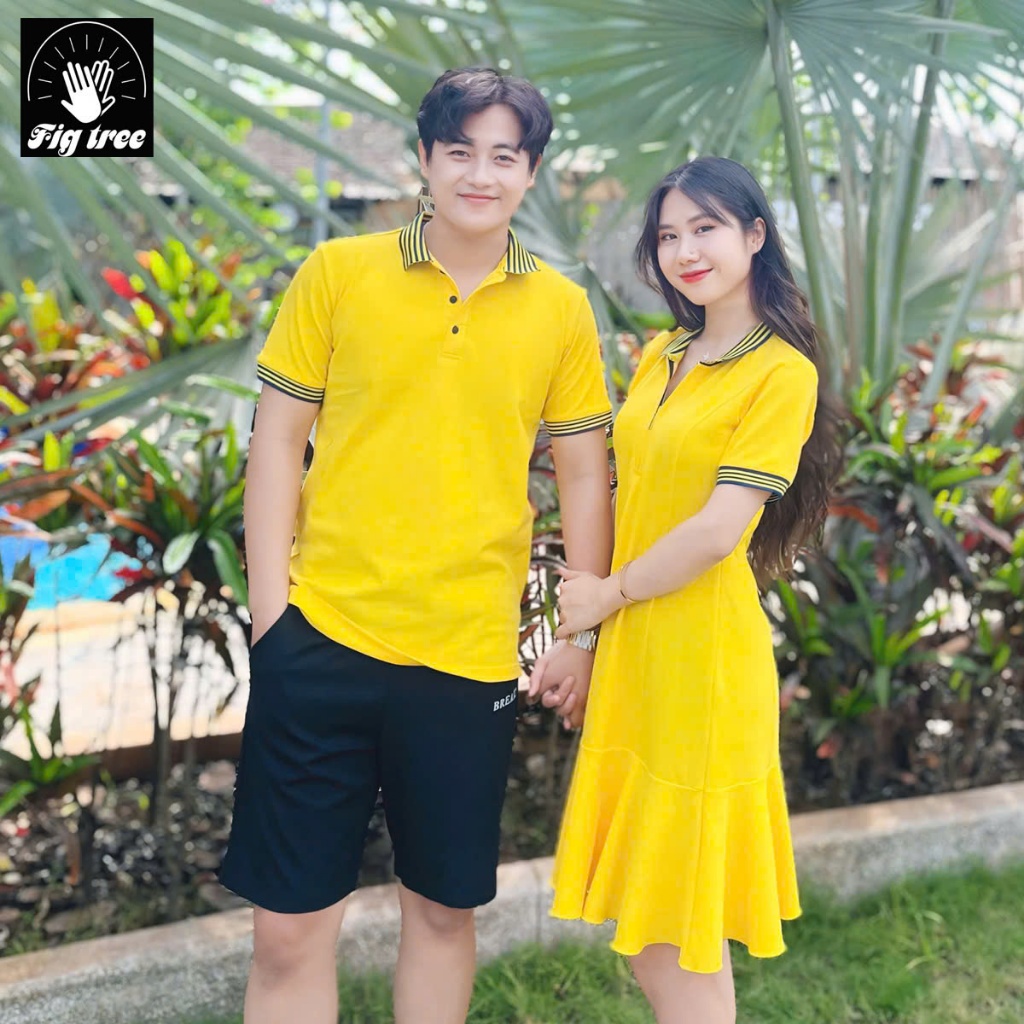 Set Áo Váy Đôi Fig Tree Thun Polo Màu Vàng Tươi Mới Về, Vải cá sấu co giãn,Hàng thiết kế, nhiều size