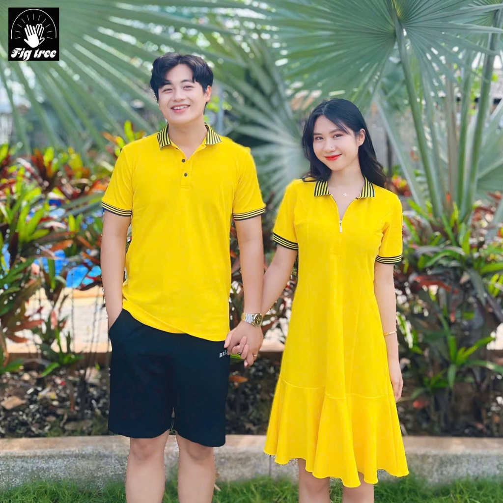 Set Áo Váy Đôi Fig Tree Thun Polo Màu Vàng Tươi Mới Về, Vải cá sấu co giãn,Hàng thiết kế, nhiều size