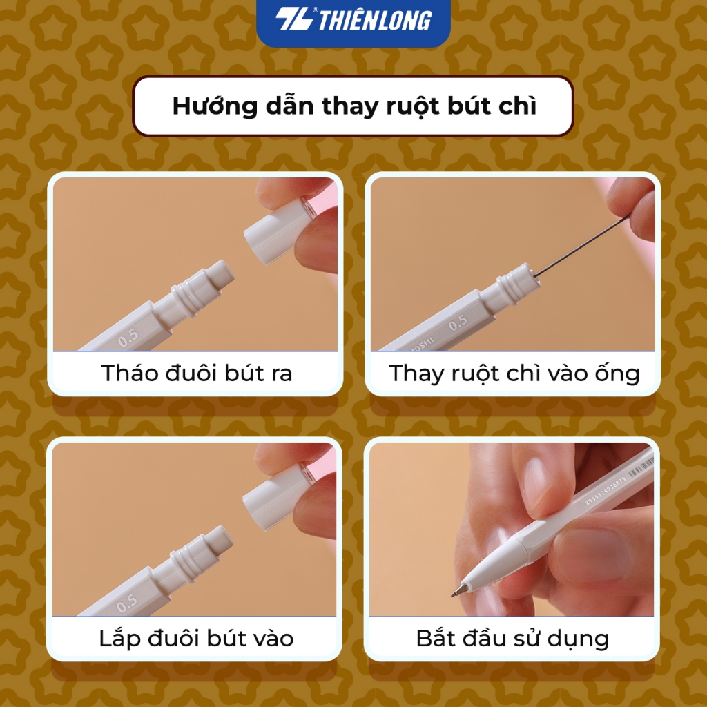 Ảnh Bút chì bấm Hoshi Thiên Long PC-037/HS công nghệ Nhật Bản - viết chì ngòi 0.5mm thiết kế tối giản, sẵn gôm trên nắp 4