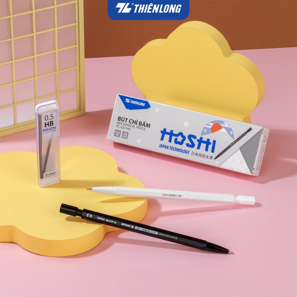 Ảnh Bút chì bấm Hoshi Thiên Long PC-037/HS công nghệ Nhật Bản - viết chì ngòi 0.5mm thiết kế tối giản, sẵn gôm trên nắp 2