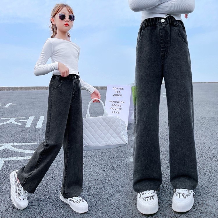 Quần jean bé gái size đại BEESHOP quần bò suông cạp chun cho bé KM0003