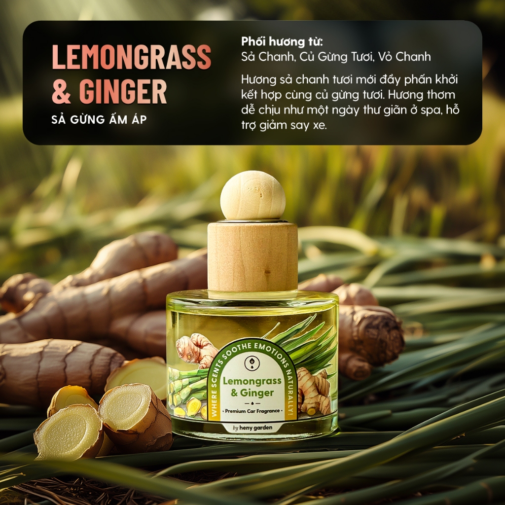 Ảnh Nước Hoa Ô Tô Mùi Sả Gừng Lemongrass & Ginger HENY GARDEN - Nước Hoa Xe Hơi, Tinh Dầu Thơm Xe Ô Tô Khử Mùi, Chống Say Xe 2