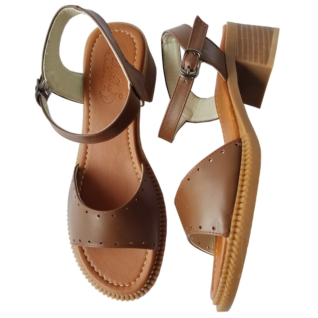 Giày Sandal Cao Gót Nữ BIGGBEN Da Bò Thật Cao 4 Phân HKD941
