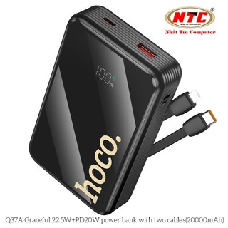 Pin Dự Phòng Hoco Q37A 20000mAh TypeC PD 20W, USB-A QC 22.5W, cáp TypeC và LaiNing, Màn hình LCD (Đen) - Nhất Tín