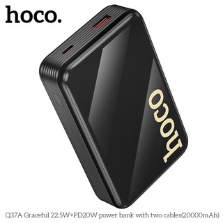 Pin Dự Phòng Hoco Q37A 20000mAh TypeC PD 20W, USB-A QC 22.5W, cáp TypeC và LaiNing, Màn hình LCD (Đen)