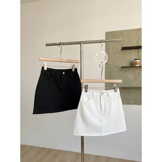 [DELIZ] Quần giả váy nữ dáng ngắn chữ a cạp cao màu trắng basic chất kaki jean mềm hack dáng hàng thiết kế CV27