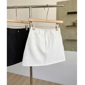 Quần giả váy nữ dáng ngắn chữ a cạp cao màu trắng basic chất kaki jean mềm hack dáng hàng thiết kế CV27