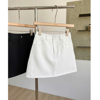 [DELIZ] Quần giả váy nữ dáng ngắn chữ a cạp cao màu trắng basic chất kaki jean mềm hack dáng hàng thiết kế CV27