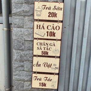 Biện hiệu tên shop, menu quán trà sữa, cà phê, bảng hiệu treo sang trọng thiết kế theo yêu cầu