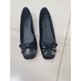 Giày bệt búp bê mũi đen gắn nơ đế dẻo P.75 ( phom rộng)
