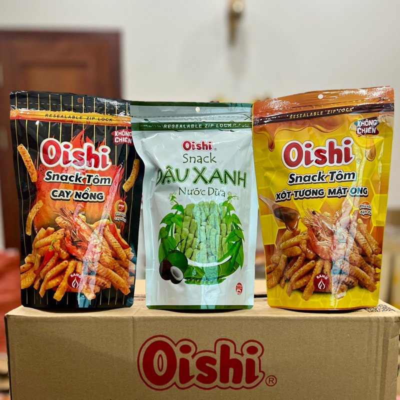 Oishi Snack Đậu Xanh Nước Cốt Dừa Túi Zip 65g, Tôm Sốt Mật Ong, Tôm Cay ...