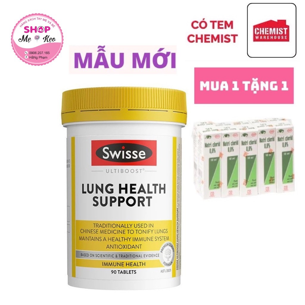Bổ phổi Swisse Ultiboost Lung Health Support 90 viên giúp giảm ho, long đờm, tăng khả năng miễn dịch, bảo vệ hệ hô hấp