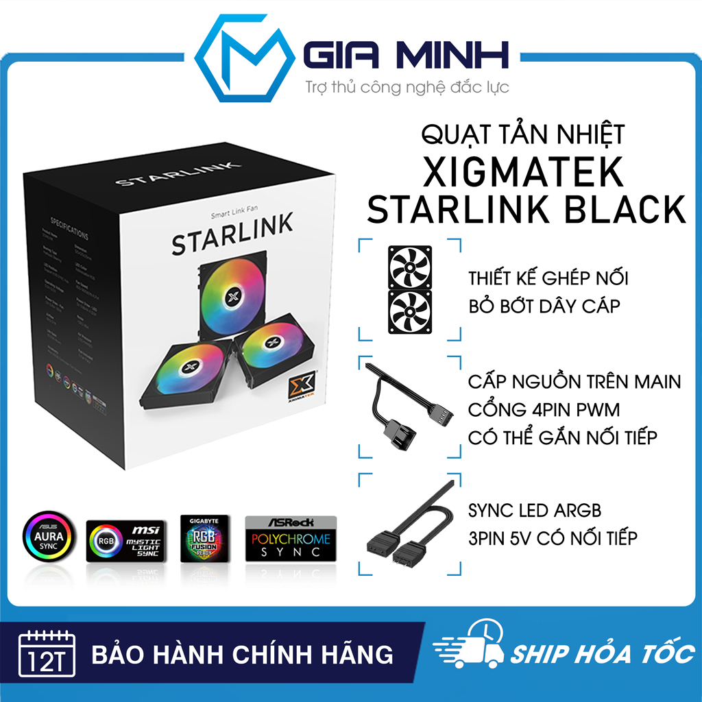 Bộ 3 Quạt Tản Nhiệt Xigmatek STARLINK Black Led ARGB - Thiết Kế Ghép ...