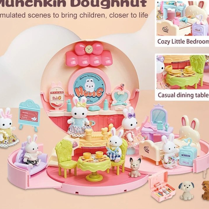 Đồ chơi balo hình bánh Donut biến hình ngôi nhà búp bê thỏ đáng yêu cho bé - Đồ Chơi PUPU HOUSE