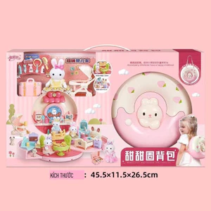 Đồ chơi balo hình bánh Donut biến hình ngôi nhà búp bê thỏ đáng yêu cho bé - Đồ Chơi PUPU HOUSE