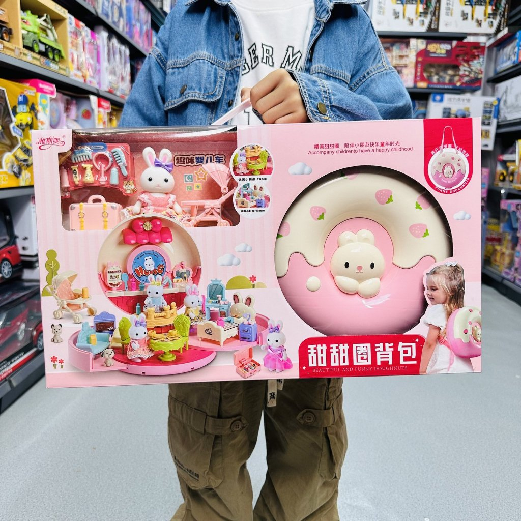 Đồ chơi balo hình bánh Donut biến hình ngôi nhà búp bê thỏ đáng yêu cho bé - Đồ Chơi PUPU HOUSE