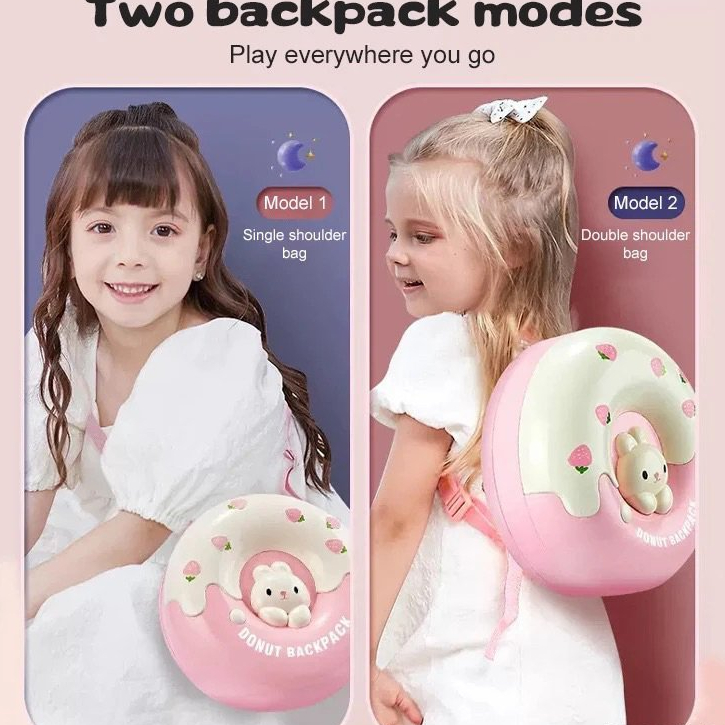 Đồ chơi balo hình bánh Donut biến hình ngôi nhà búp bê thỏ đáng yêu cho bé - Đồ Chơi PUPU HOUSE