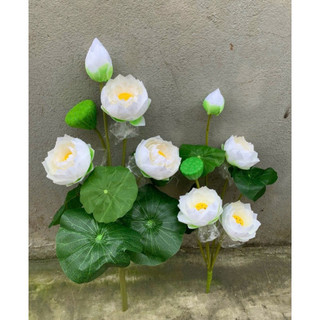 Cành sen thái vip 70cm -cành hoa sen 3bông 1nụ giả trang trí cao cấp