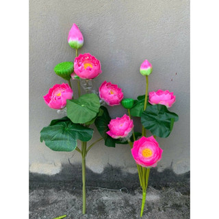 Cành sen thái vip 70cm -cành hoa sen 3bông 1nụ giả trang trí cao cấp