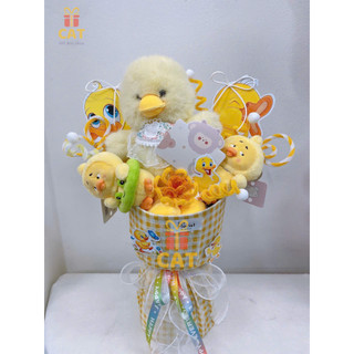 Bó hoa gấu bông chủ đề chú vịt nghộ nghĩnh, quà tặng sinh nhật, 14/2 vô cùng dễ thương