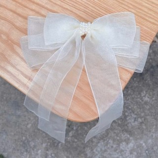 Kẹp Tóc Nơ Tiểu Thư Phối Vải Lụa Và Ren Đuôi Dài Vintage Phong Cách Hàn Quốc Tinh Tế Thời Trang Hot Trend - KẸP BẤM