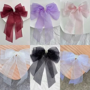 Kẹp Tóc Nơ Tiểu Thư Phối Vải Lụa Và Ren Đuôi Dài Vintage Phong Cách Hàn Quốc Tinh Tế Thời Trang Hot Trend - KẸP BẤM