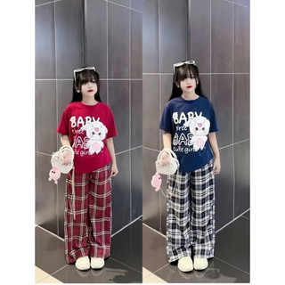 Bộ Kitty phối quần kẻ cho bé gái (9-44kg) chất cotton mềm mịn