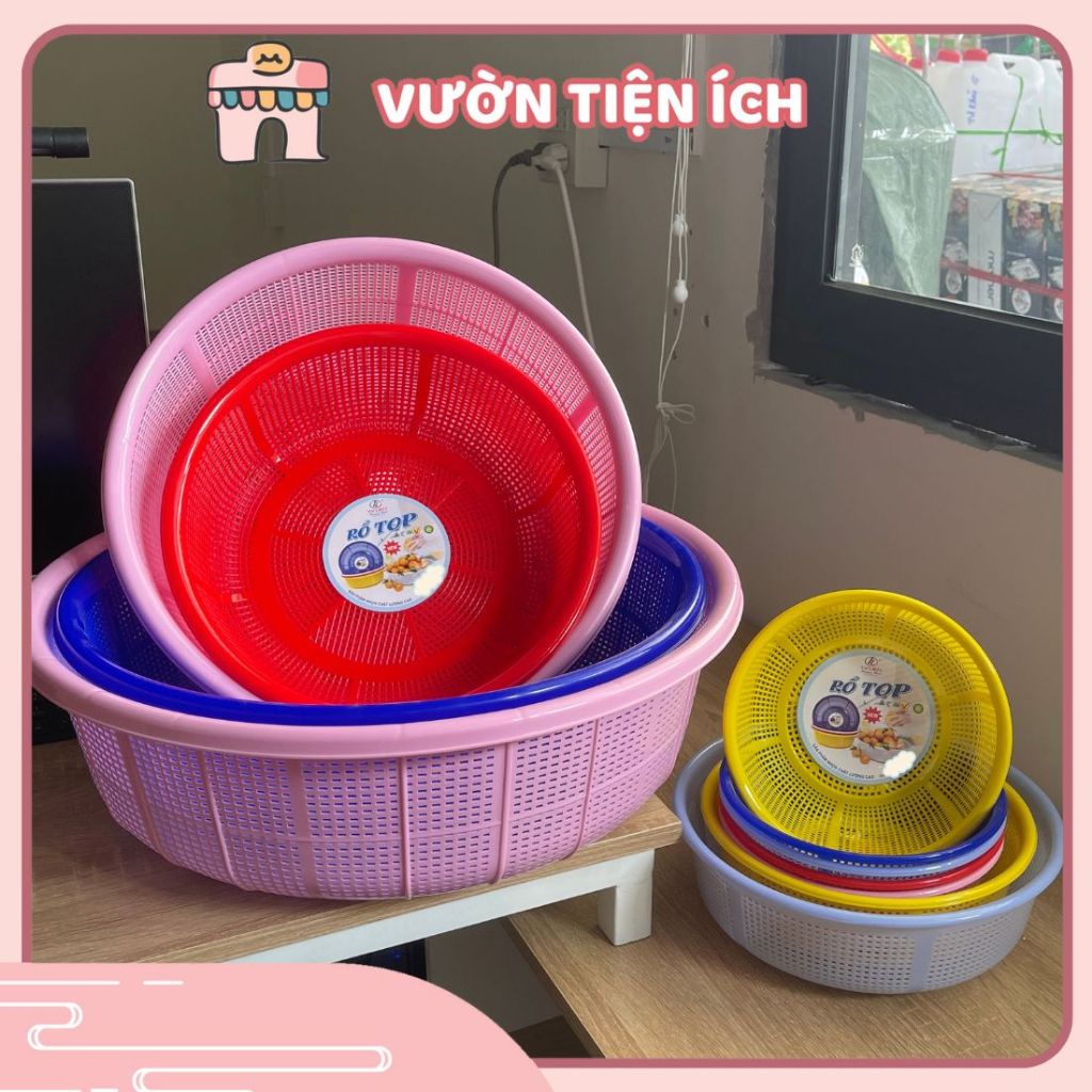 Rổ nhựa tròn lỗ nhỏ size rổ lớn 46 - 50 cm phù hợp vo gạo, đựng rau củ ...