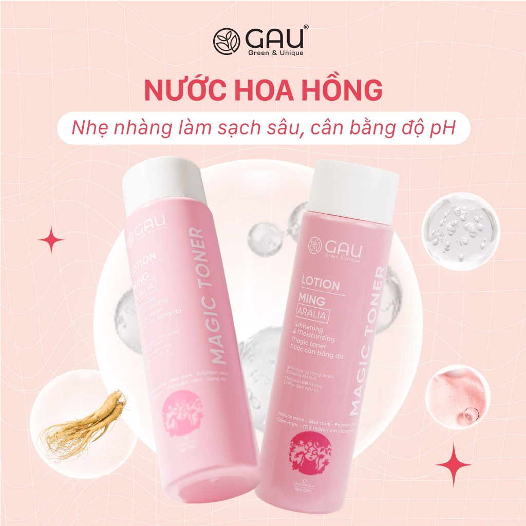 Nước Hoa Hồng Kì diệu Magic Toner Se khít lỗ chân lông, Cấp ẩm, Giảm Nám, Căng bóng da GAU 150ml