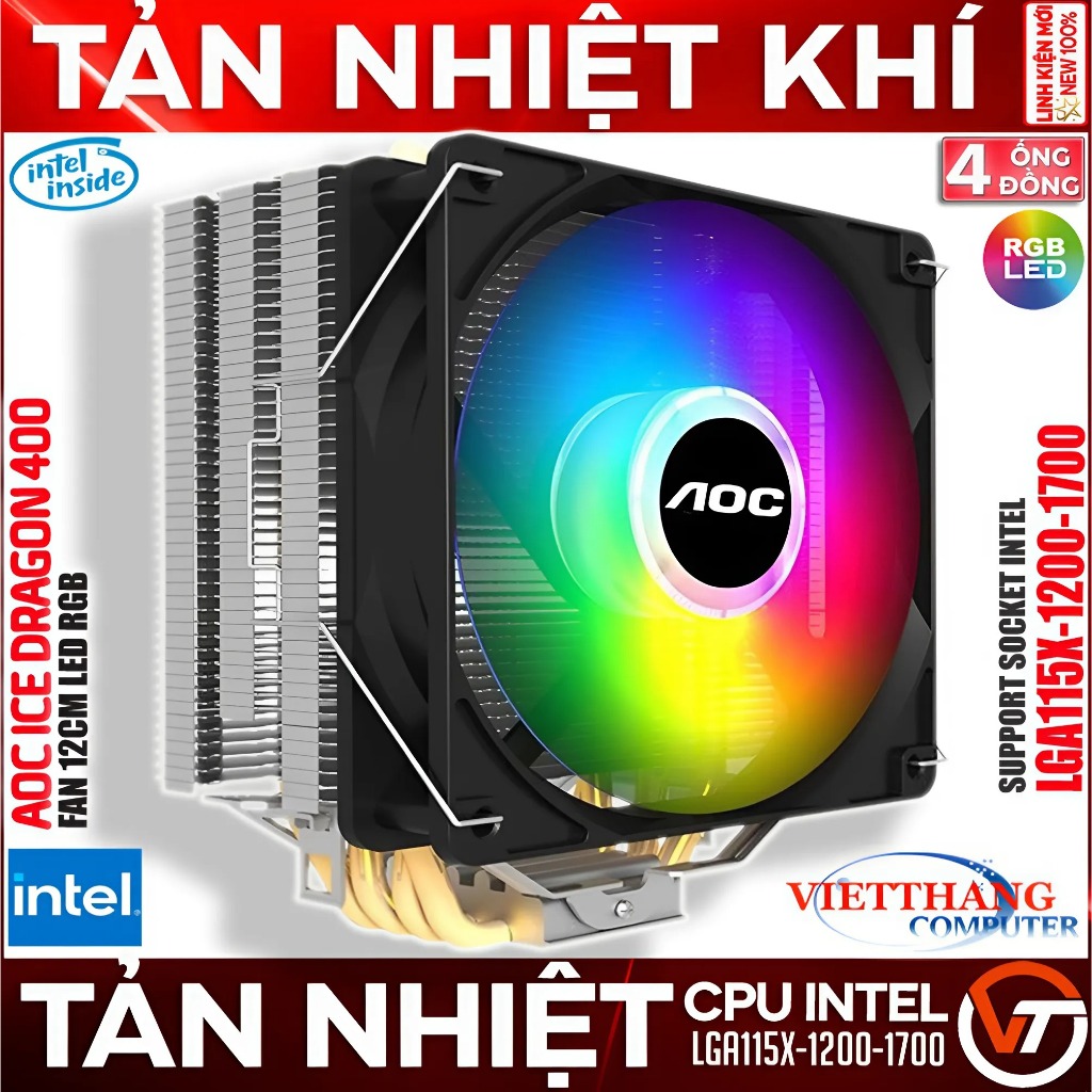 Quạt tản nhiệt CPU, Tản khí AOC 4 Ống Đồng Fan 12cm Led RGB Socket 115X ...