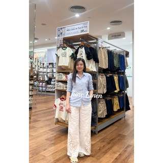 JUNE LINEN-QD07 Quần tây nữ 100% Linen, thêu chân, định lượng 200gsm, ống rộng. Chưa washed.
