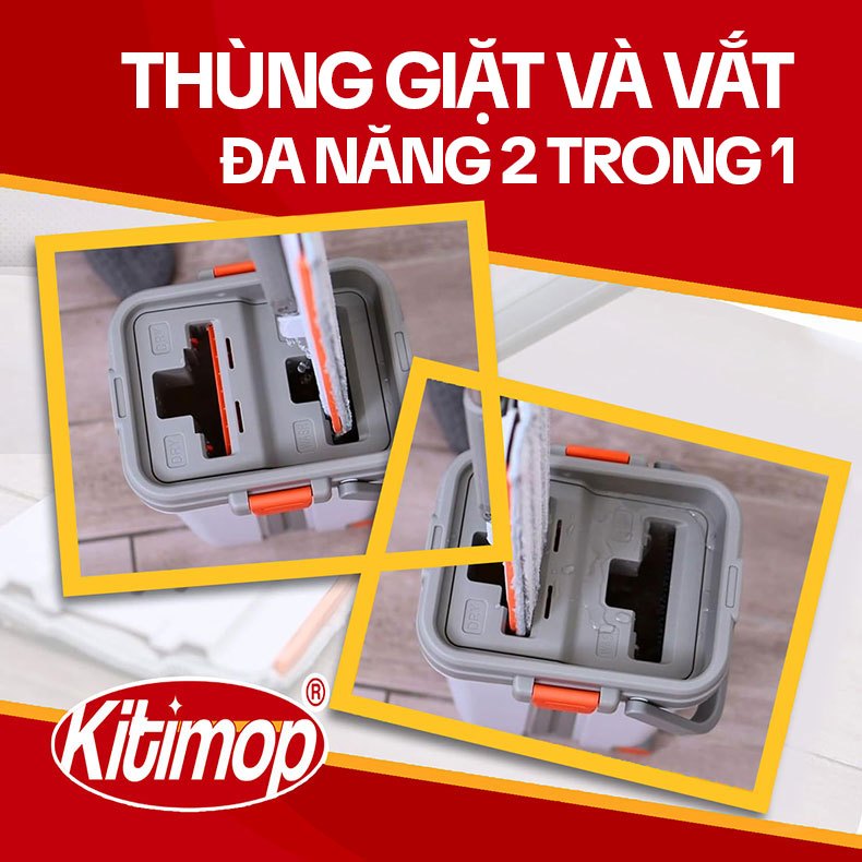 Ảnh Bộ Cây Lau Nhà KITIMOP PRO MAX - Thùng Lau Nhà Tự Vắt Thông Minh, Chổi Lau Nhà Xoay 360 Độ, Lau Sàn Làm Sạch 3