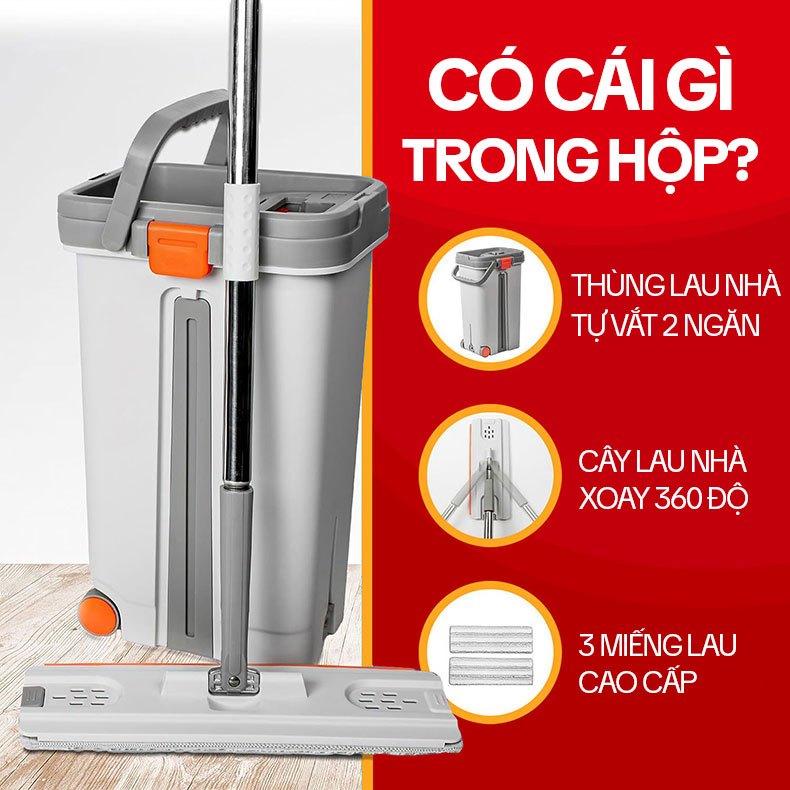 Ảnh Bộ Cây Lau Nhà KITIMOP PRO MAX - Thùng Lau Nhà Tự Vắt Thông Minh, Chổi Lau Nhà Xoay 360 Độ, Lau Sàn Làm Sạch 2