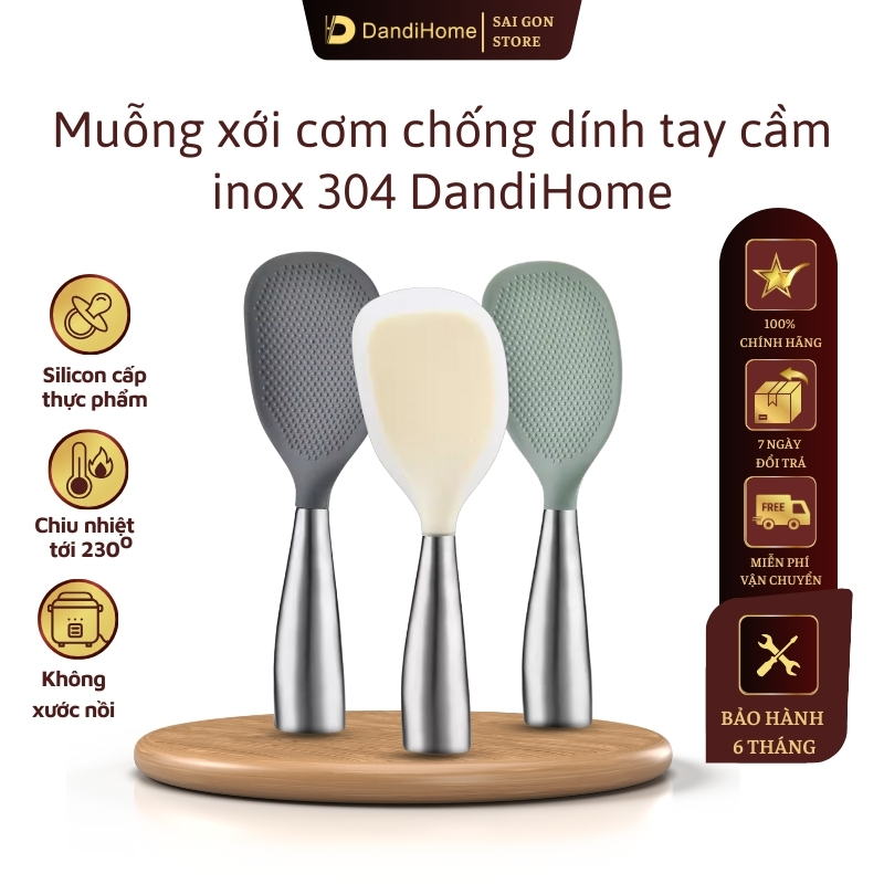 Muỗng xới cơm chống dính tay cầm inox 304 DandiHome