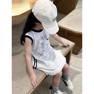 Váy hè xinh cho bé gái, Váy cotton hình in dễ thương viền ren cho bé gái