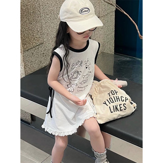Váy hè xinh cho bé gái, Váy cotton hình in dễ thương viền ren cho bé gái